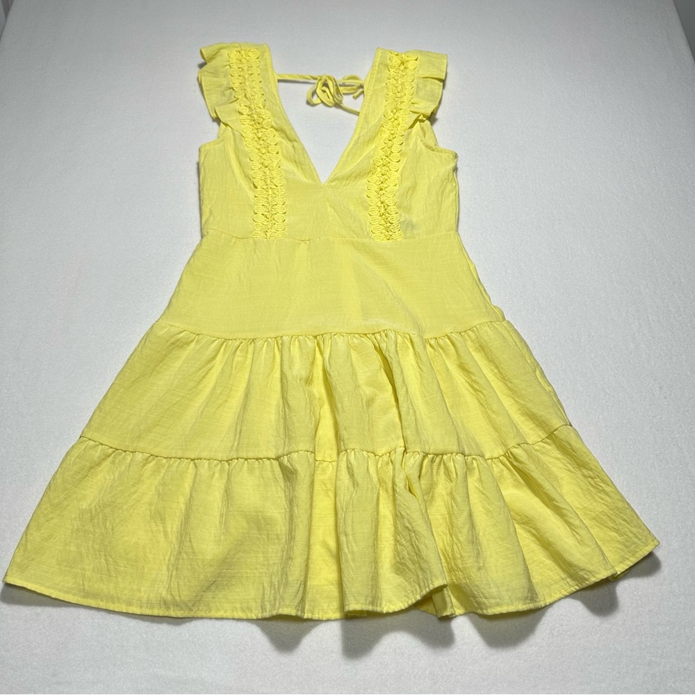 Double Crazy Yellow Tiered Ruffle Mini Dress Sleeveless Size Large
